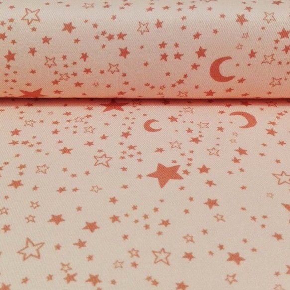 Tela viella estampada estrella-luna coral