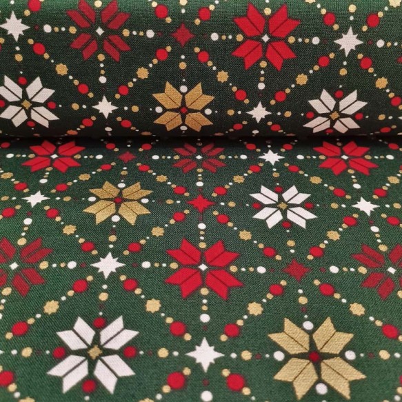 Tela verde algodón motivos de navidad