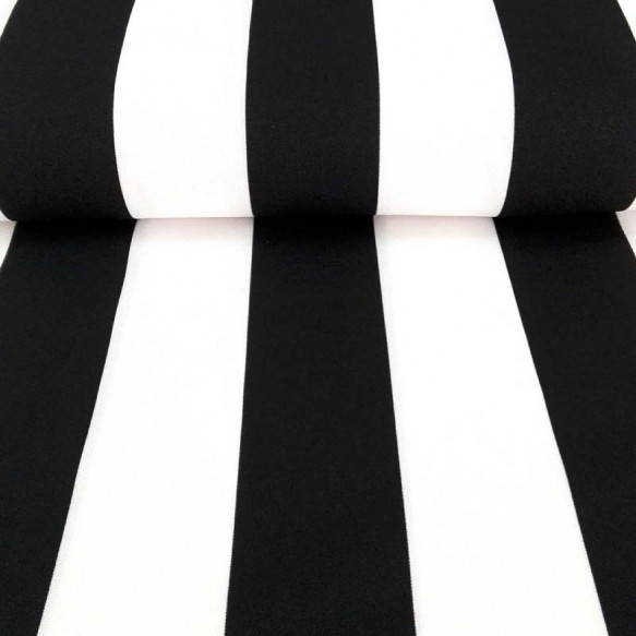 Tela plana strech rayas 5 cm blanco-negro