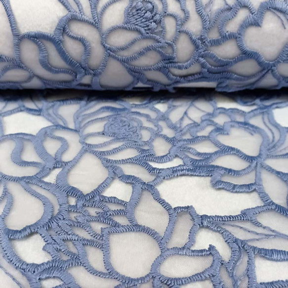 Tela organza bordada azul