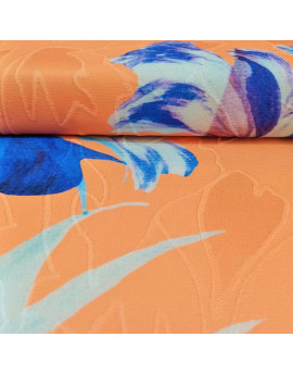 Tela Jacquard estampada hojas azules